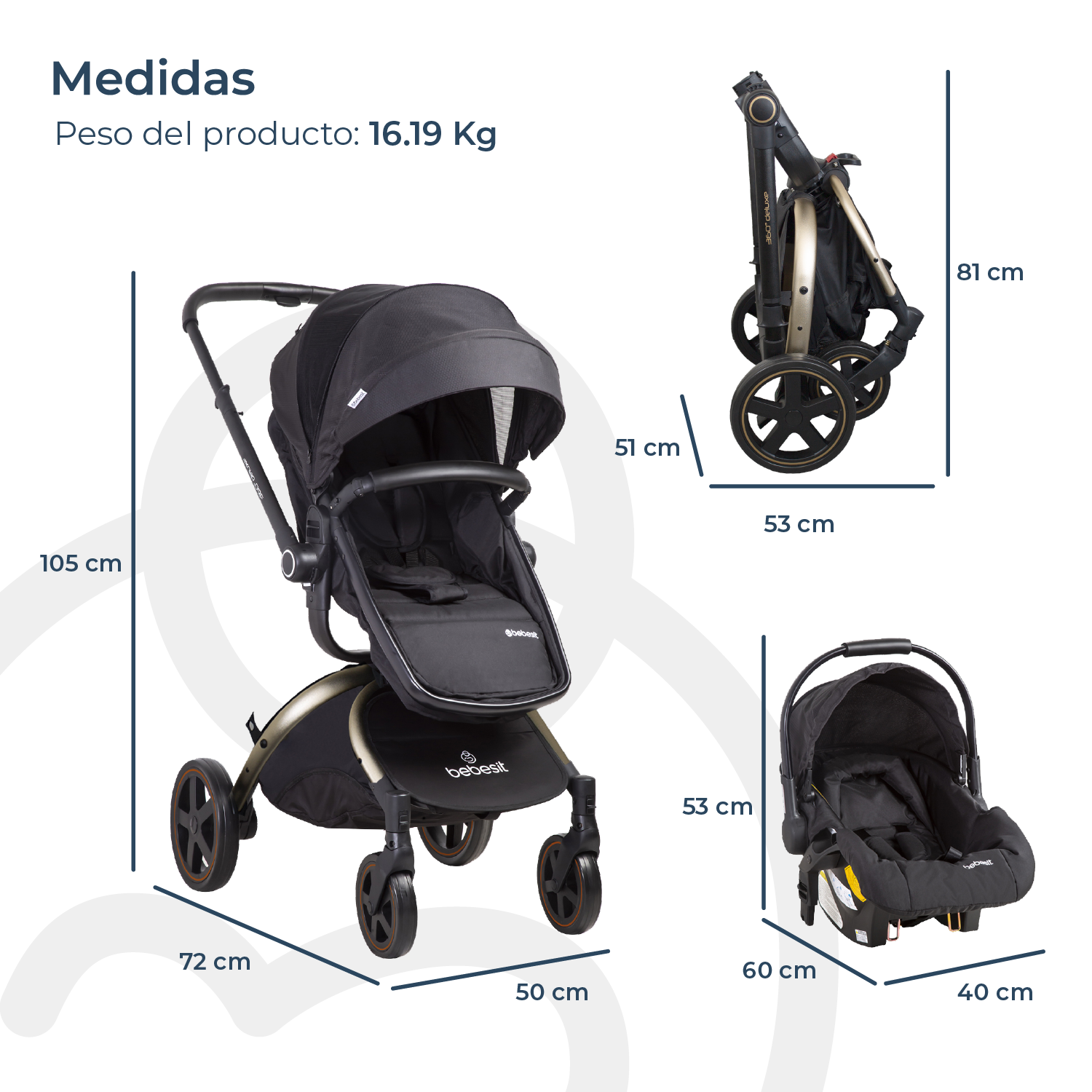 Coche Cuna Travel System Deluxe 360° SX Dorado