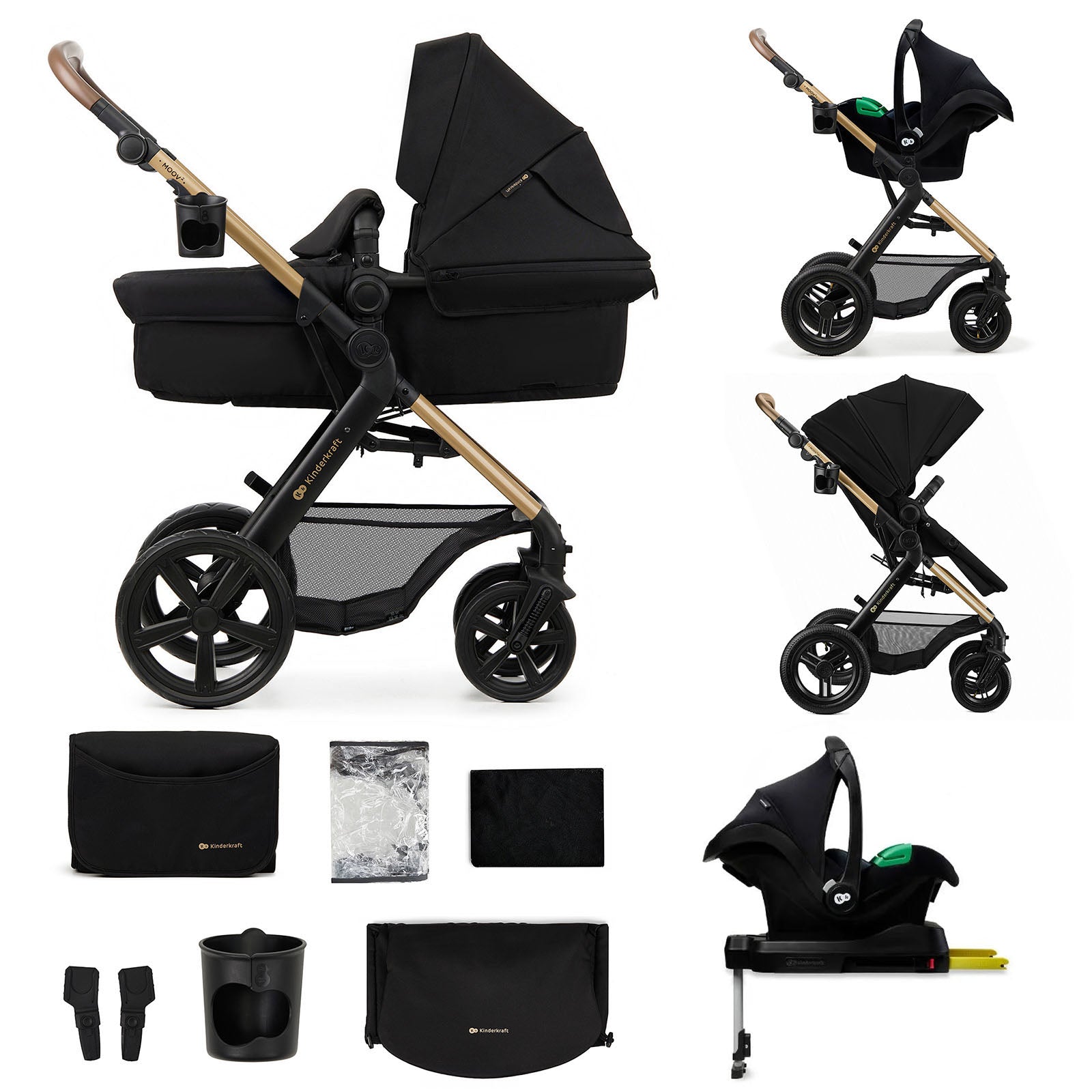 Coche Travel System Moov2 XL Air 3 en 1 Black + Silla Mink + Base Isofix