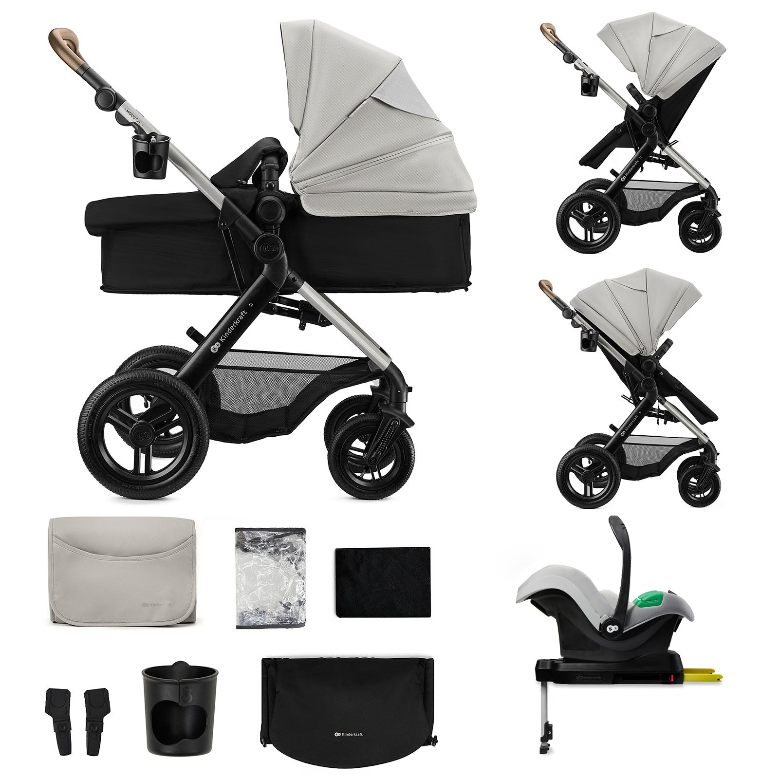 Coche Travel System Moov2 XL Air 3 en 1 Grey + Silla Mink + Base Isofix