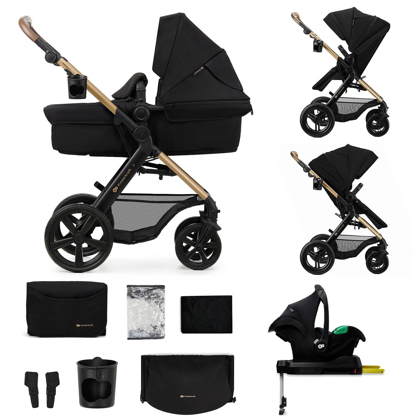 Coche Travel System Moov2 XL Air 3 en 1 Black + Silla Mink + Base Isofix