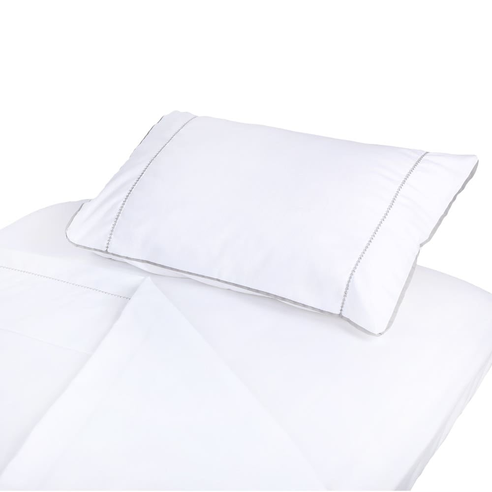 Juego De Sábanas Moisés/colecho Lisas Más Funda Blanca Borde Gris