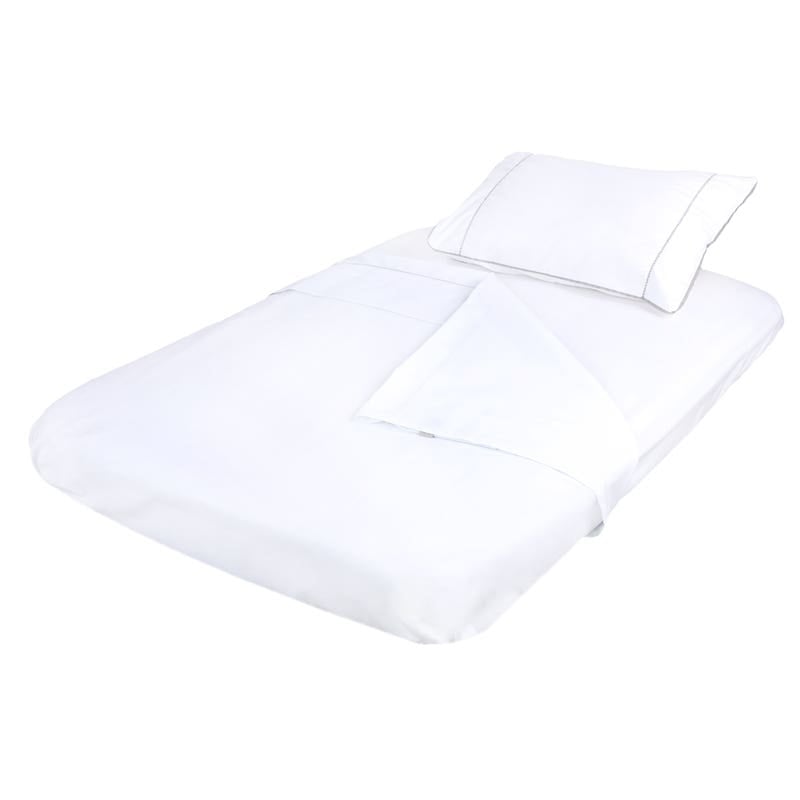 Juego De Sábanas Moisés/colecho Lisas Más Funda Blanca Borde Gris