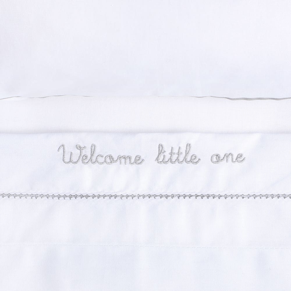 Juego De Sábanas Moisés/colecho Lisas Más Funda Blanca Borde Gris