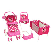 Juguete Muñeca Coche Travel, Cuna Y Silla Comer Minnie