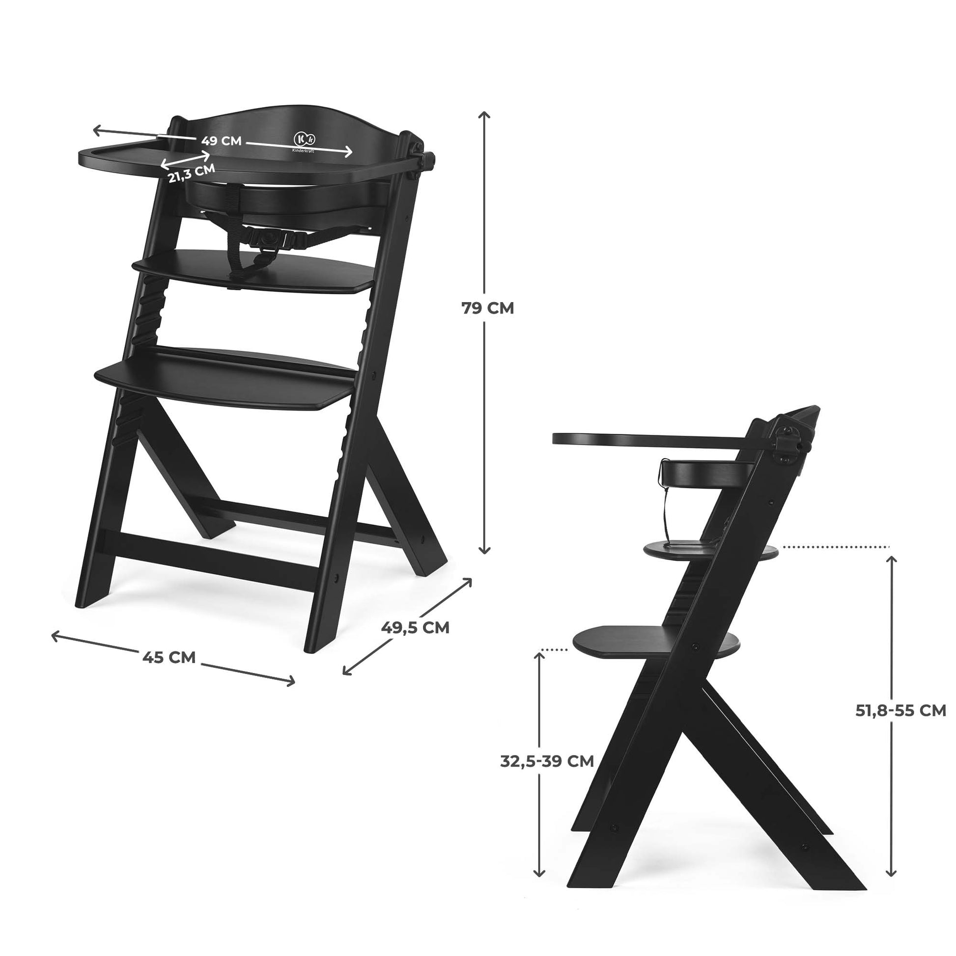 Silla de comer evolutiva 4 en 1 Enock Full Black + Calmee