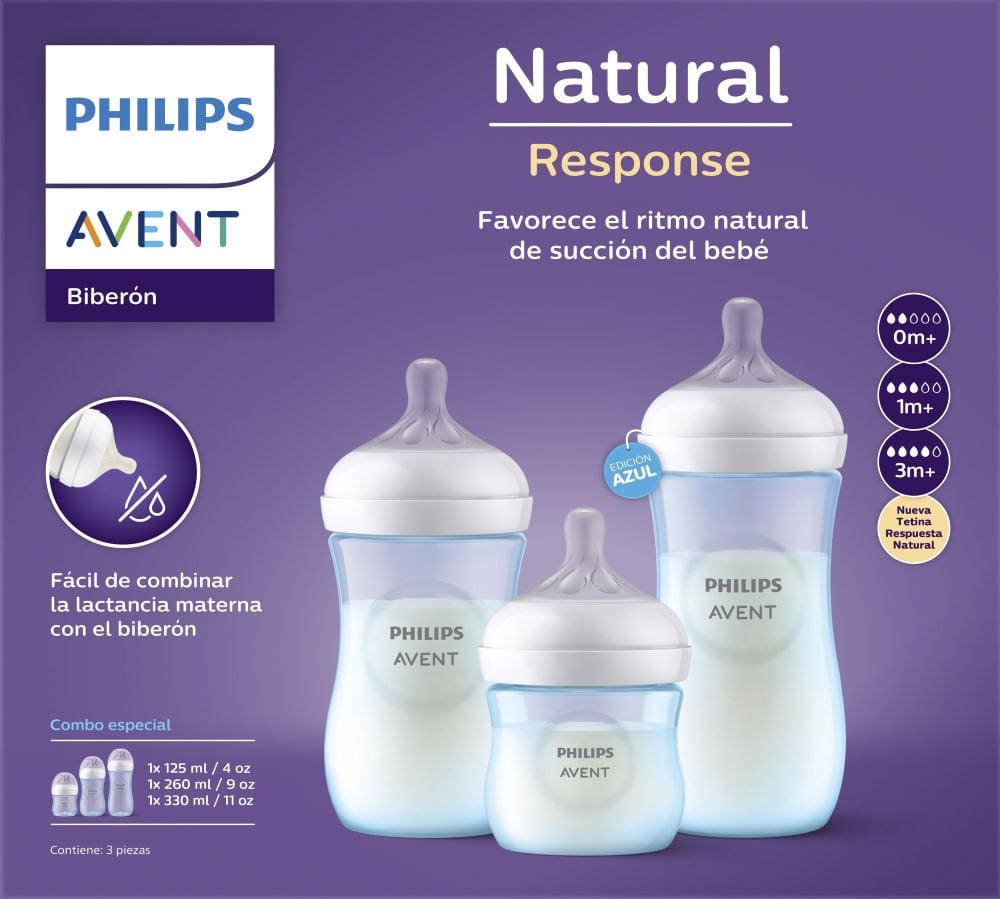 Set 3 Mamaderas Natutal Response 125 Ml, 260 Ml, 330 Ml Blue