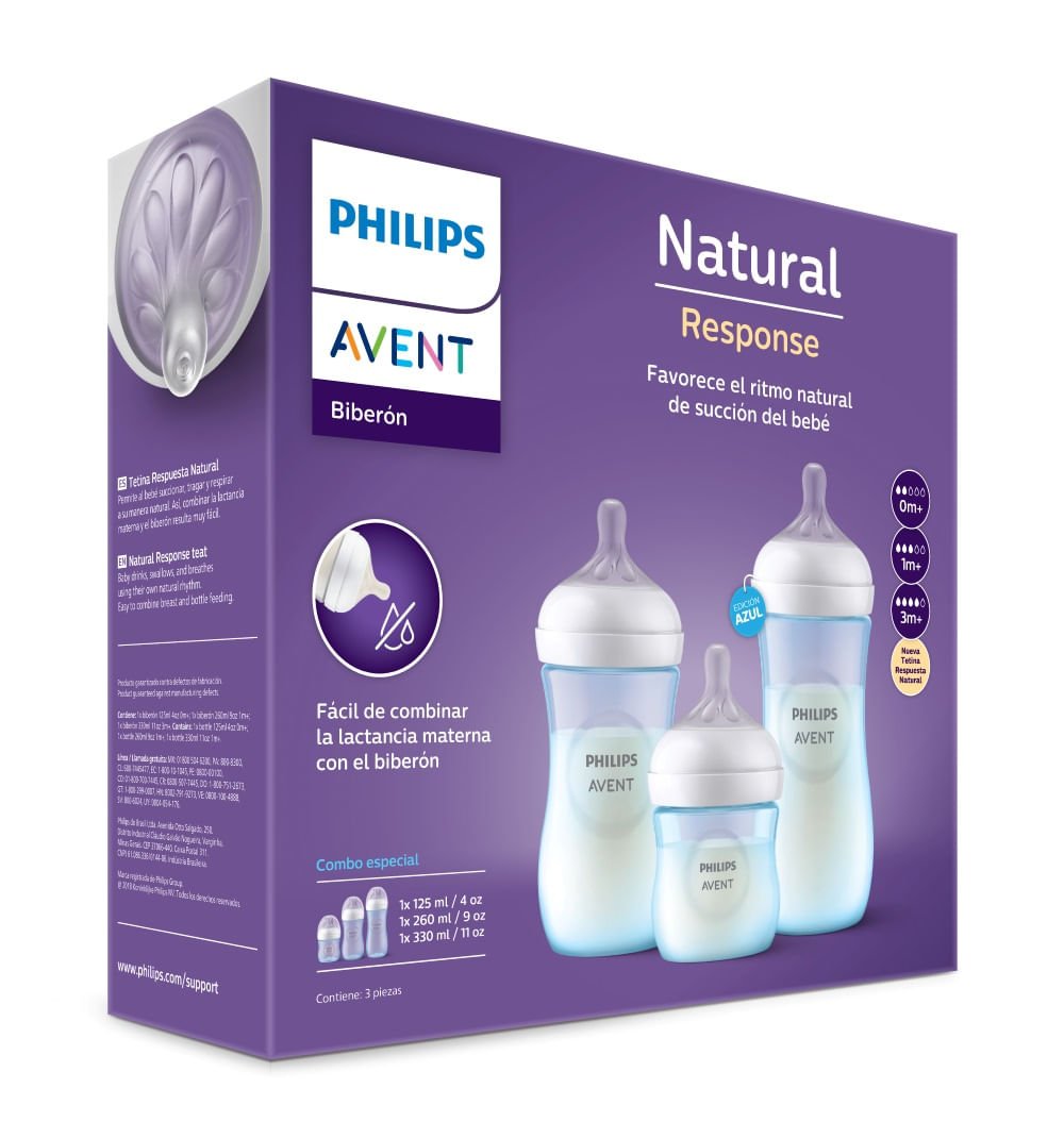 Set 3 Mamaderas Natutal Response 125 Ml, 260 Ml, 330 Ml Blue