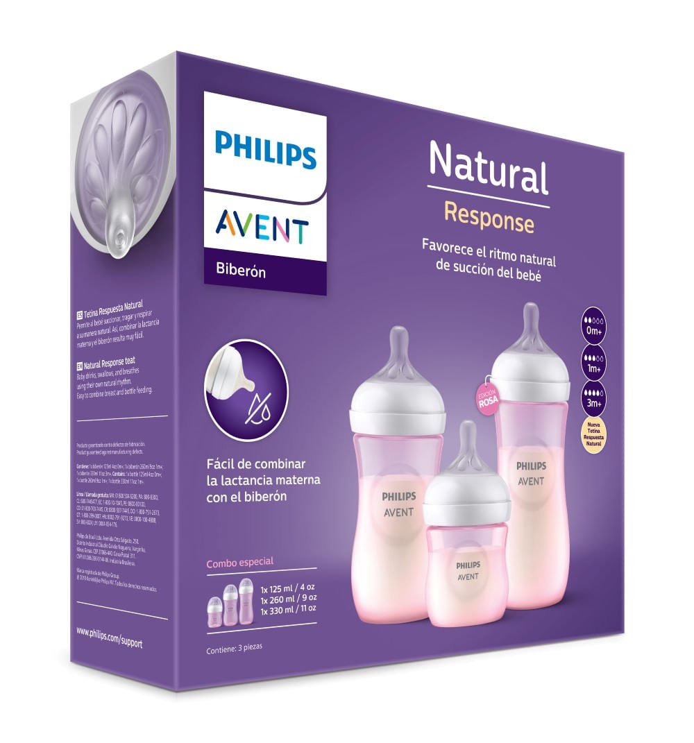 Set 3 Mamaderas Natutal Response 125 Ml, 260 Ml, 330 Ml Pink