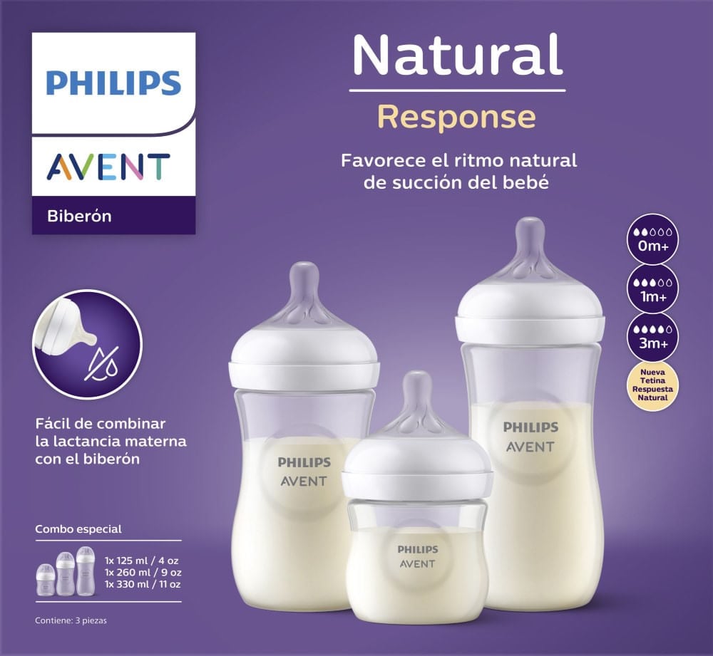 Set 3 Mamaderas Natutal Response 125 Ml, 260 Ml, 330 Ml