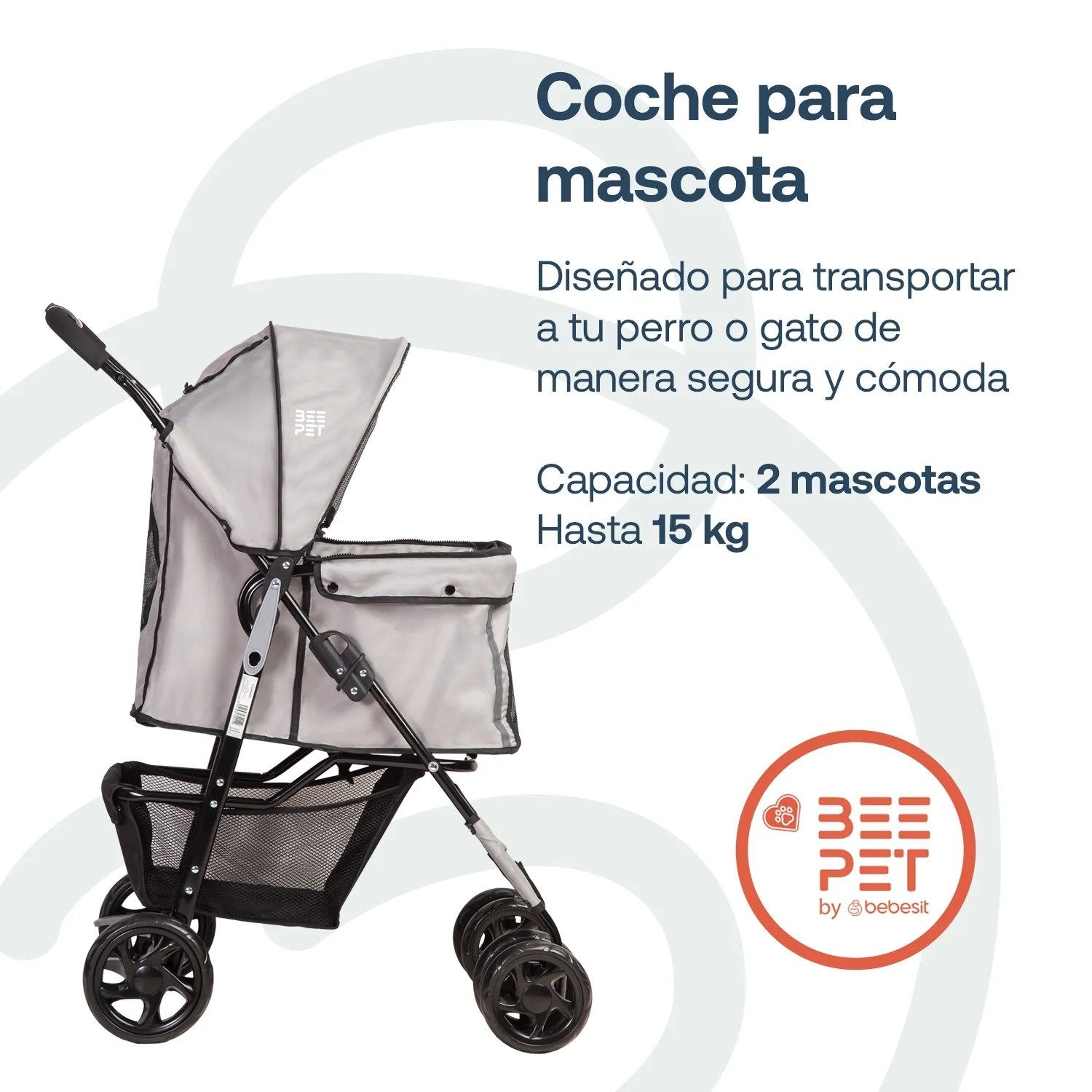 Coche Mascotas Plegable Pro Perro Gato Gris Beepet By Bebesit