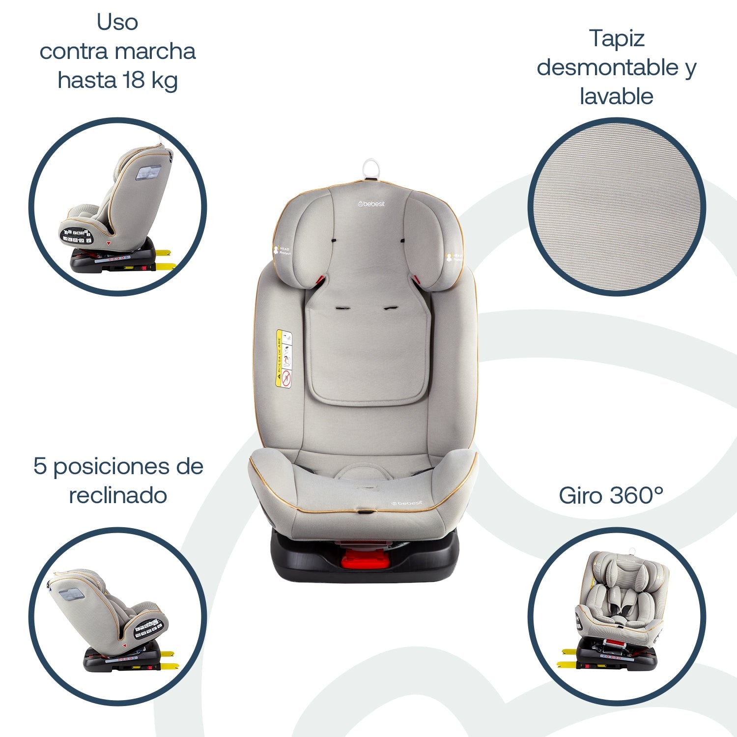 Silla de Auto Convertible Supra 360° Gris claro