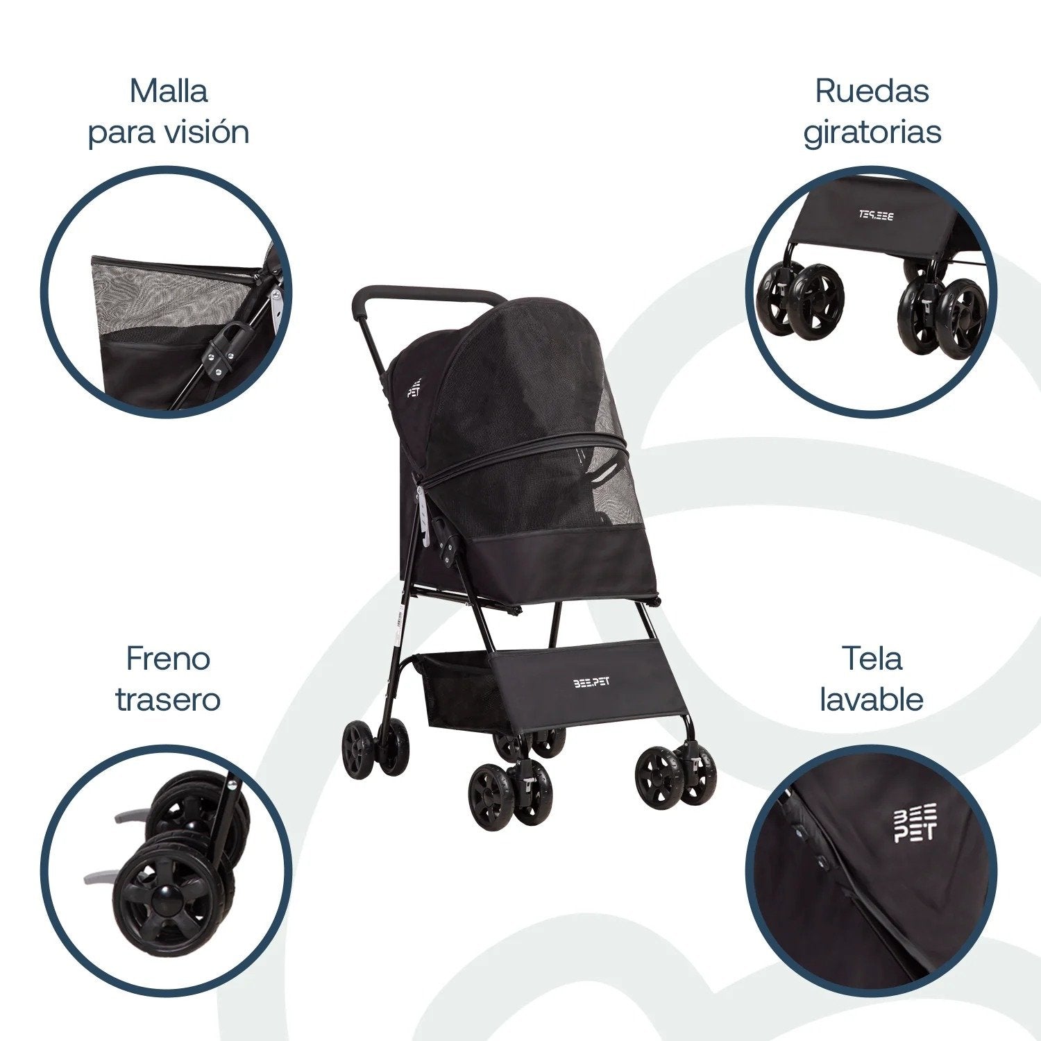 Coche Mascota Plegable Light Perro Gato Negro Beepet By Bebesit