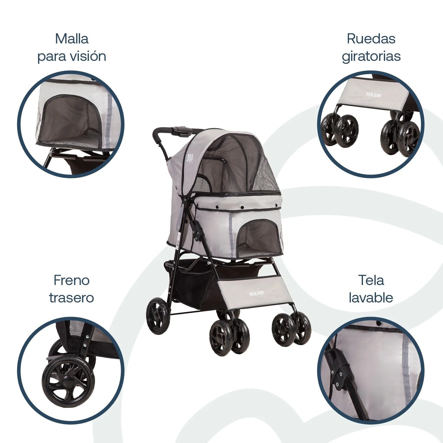 Coche Mascotas Plegable Pro Perro Gato Gris Beepet By Bebesit