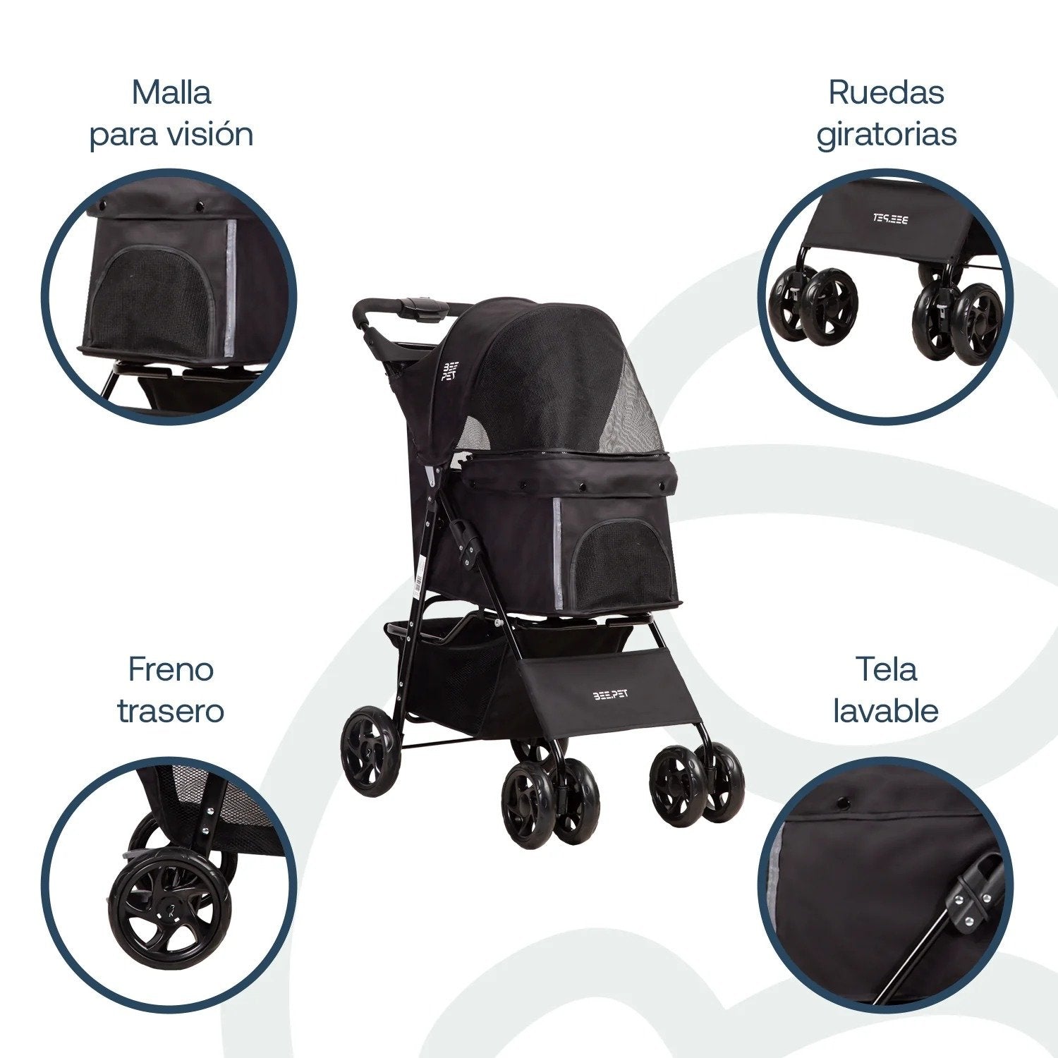 Coche Mascotas Plegable Pro Perro Gato Negro Beepet By Bebesit