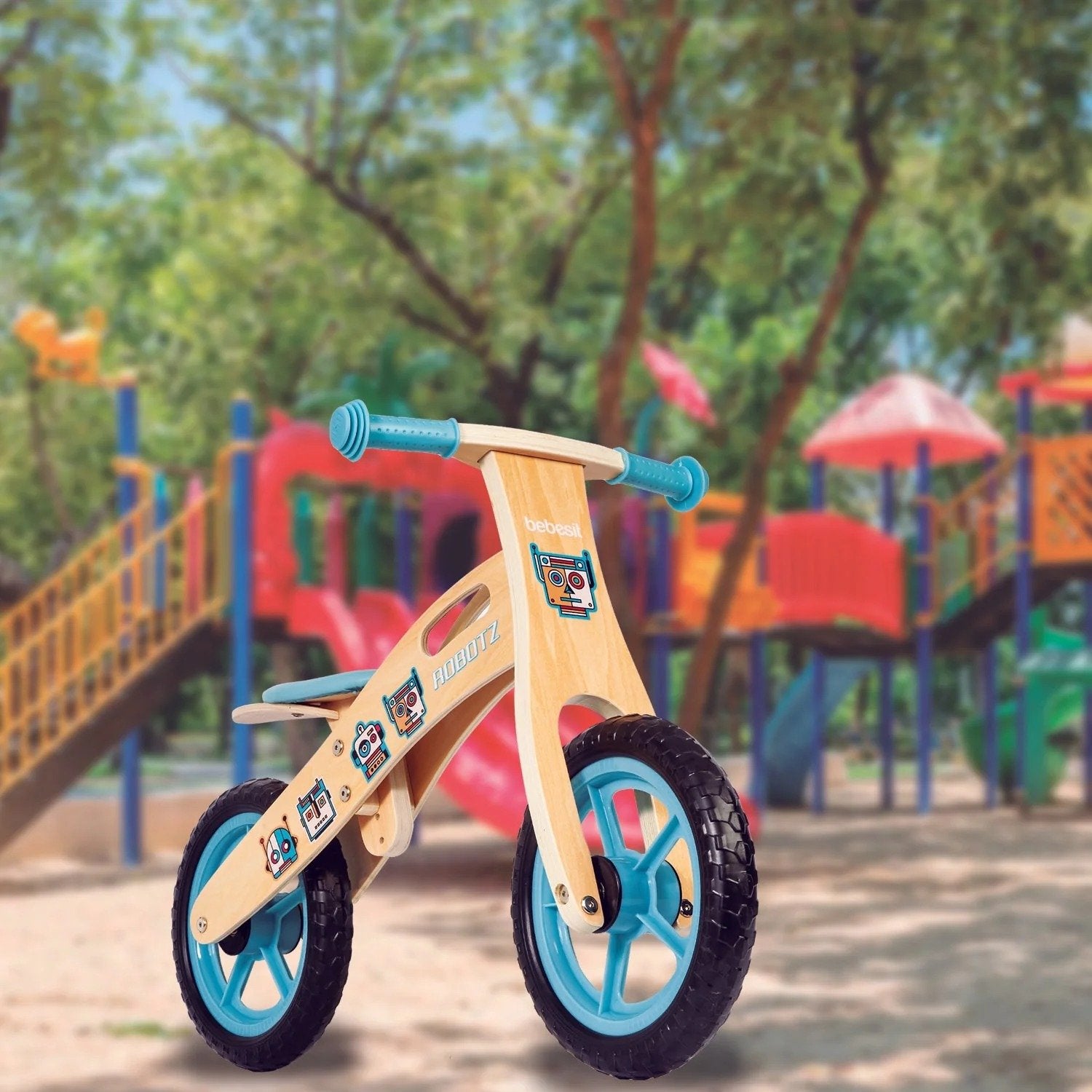 Balance Bike Bicicleta De Equilibrio Aprendizaje Madera Robot Celeste