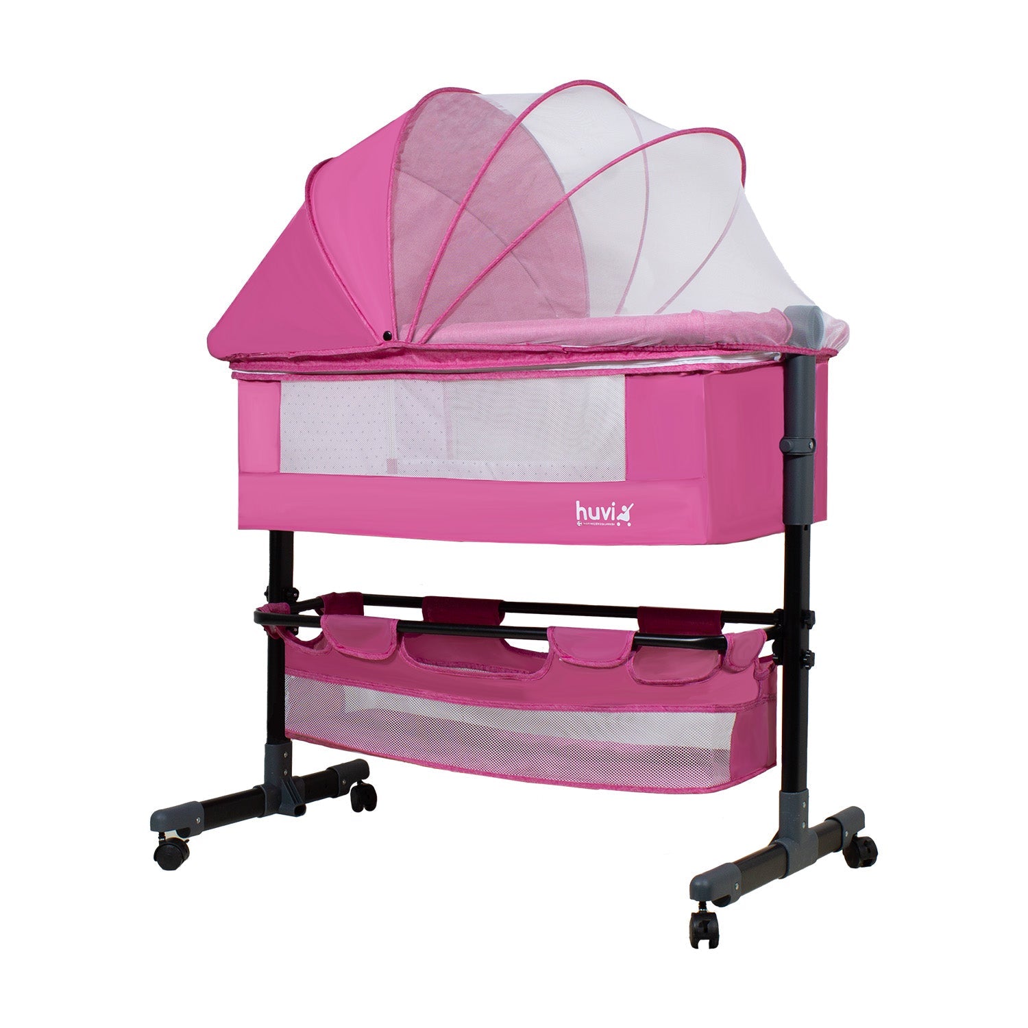 Cuna Colecho Cozy con Colchón Mosquitero y Canasto Rosa Huvi