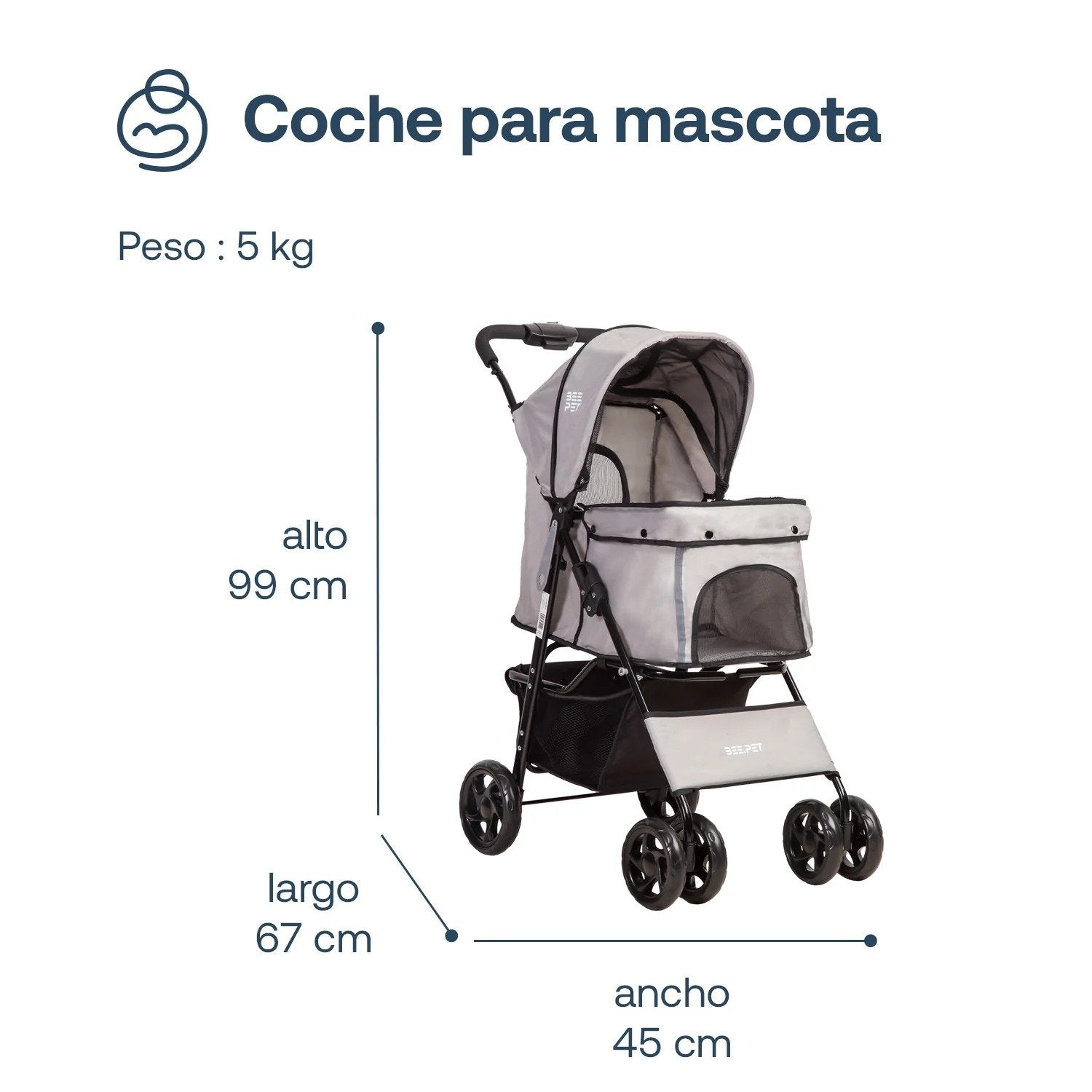 Coche Mascotas Plegable Pro Perro Gato Gris Beepet By Bebesit