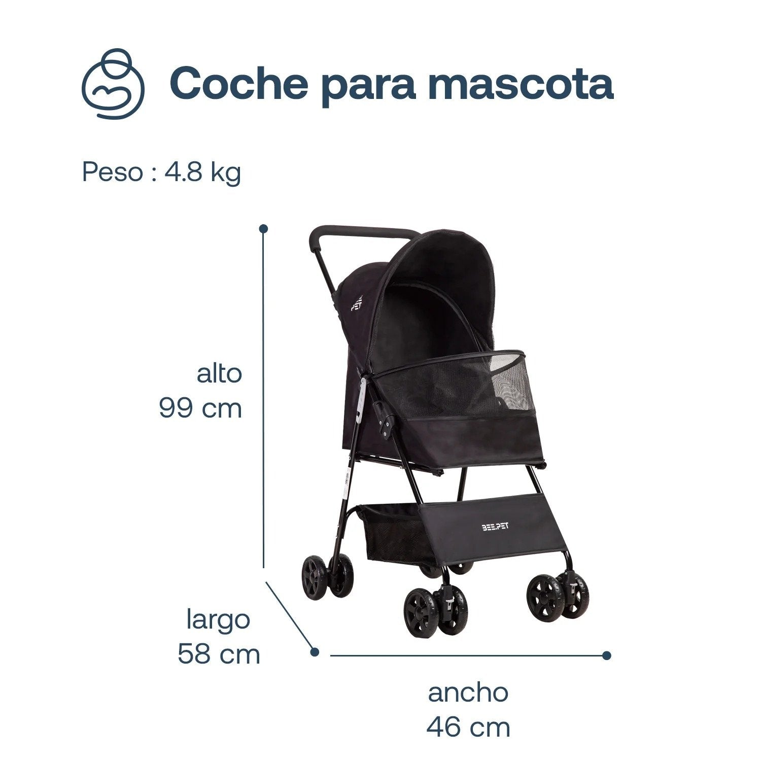 Coche Mascota Plegable Light Perro Gato Negro Beepet By Bebesit