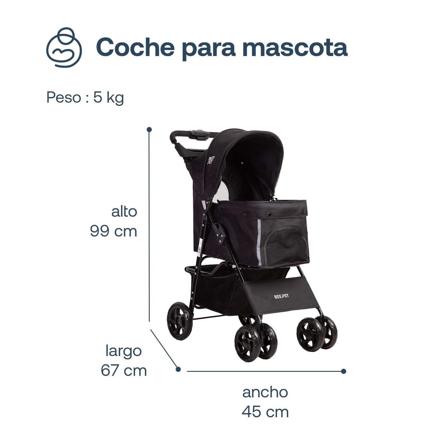 Coche Mascotas Plegable Pro Perro Gato Negro Beepet By Bebesit