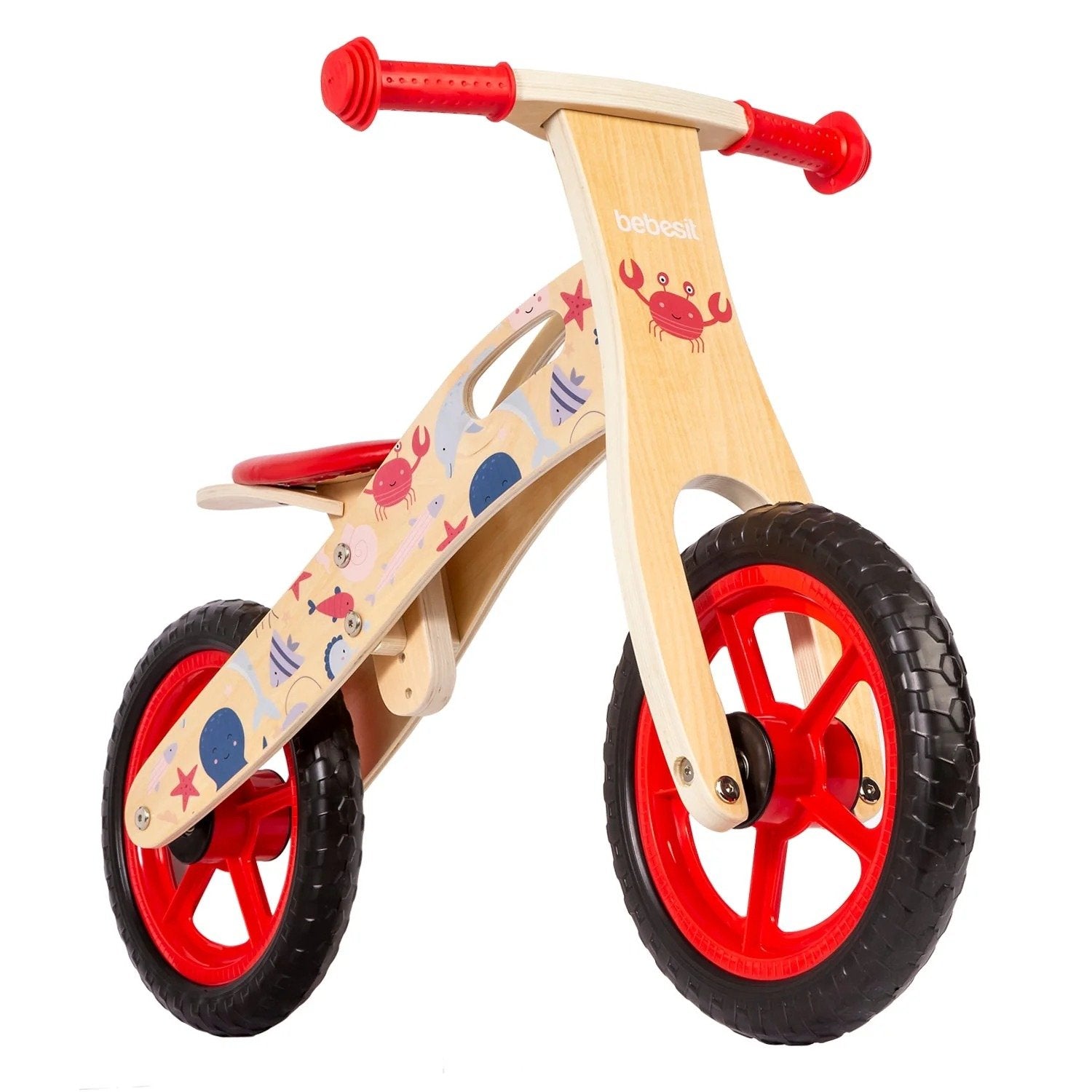 Balance Bike Bicicleta De Equilibrio Madera Océano Rojo
