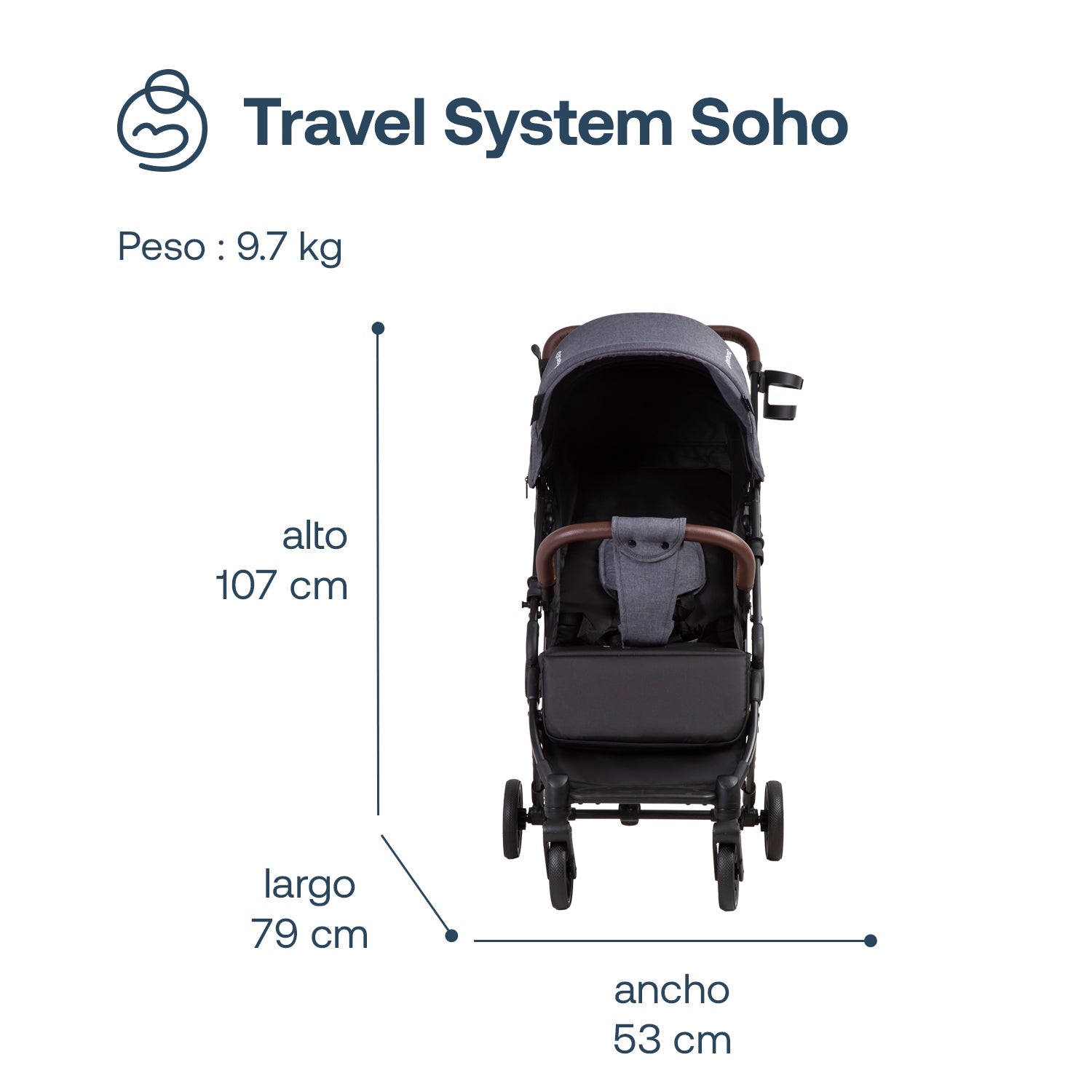 Coche Maleta Compacto Travel System Soho Gris