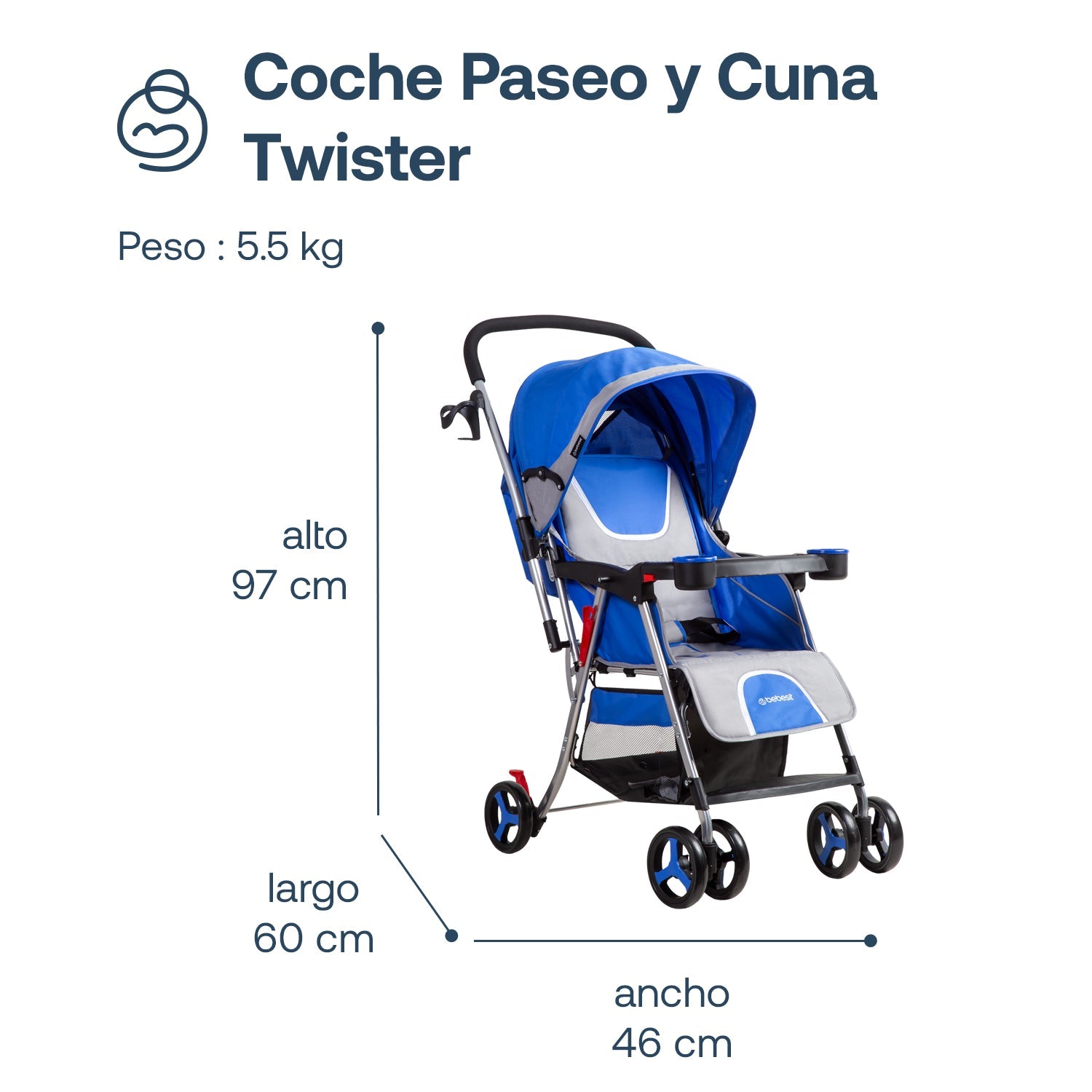 Coche Paseo Y Cuna Twister Sx Azul