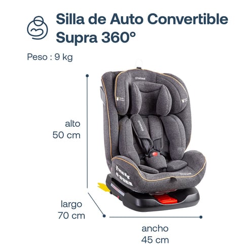 Silla De Auto Convertible 360° Isofix Supra Gris