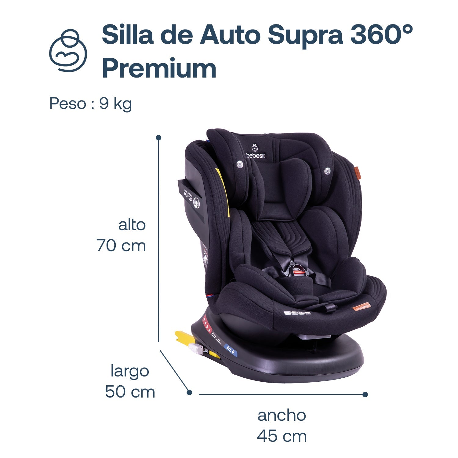 Silla De Auto Convertible Isofix Supra 360º Premium Negro