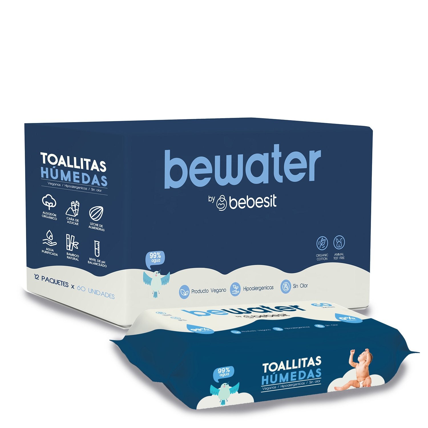 Wipes Toallitas Húmedas Be Water Bebesit Caja 12 Paquetes 720 Unidades