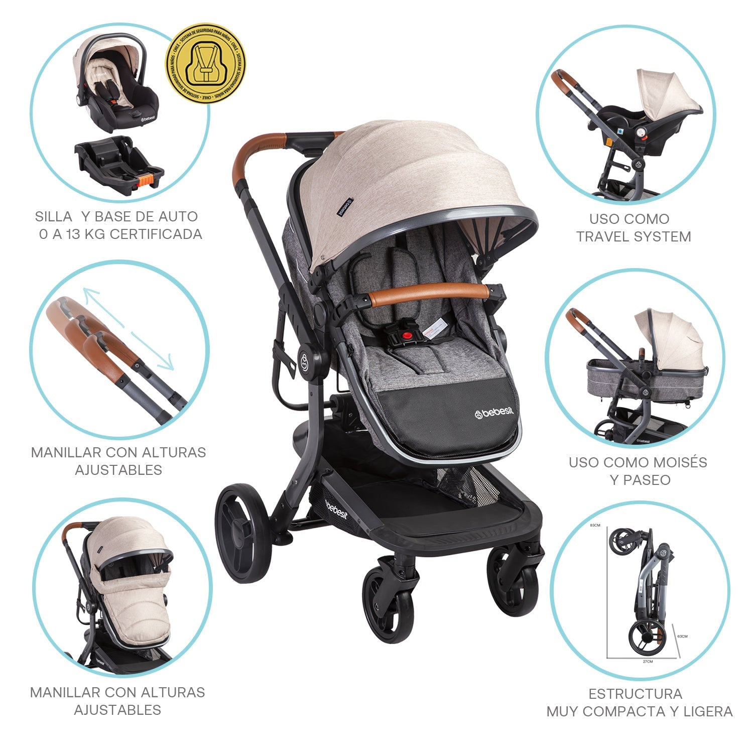 Coche Cuna Travel System Taurus Beige