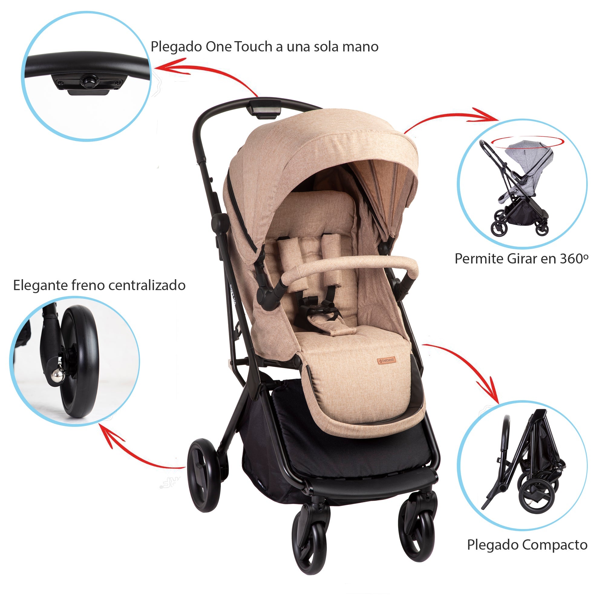 Coche Cuna Travel System Swift 360 Beige