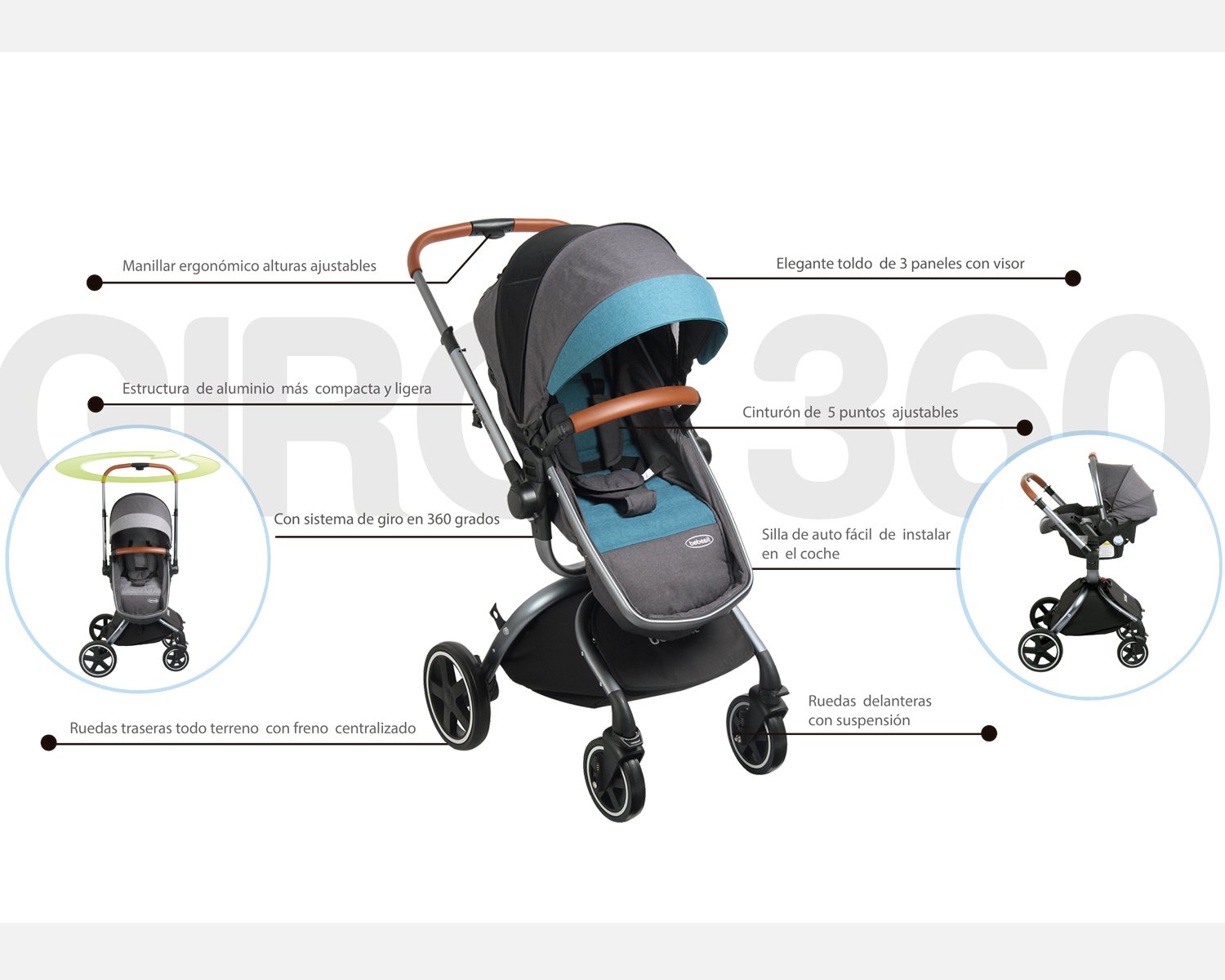 Coche Travel System Deluxe 360° Sx Gris