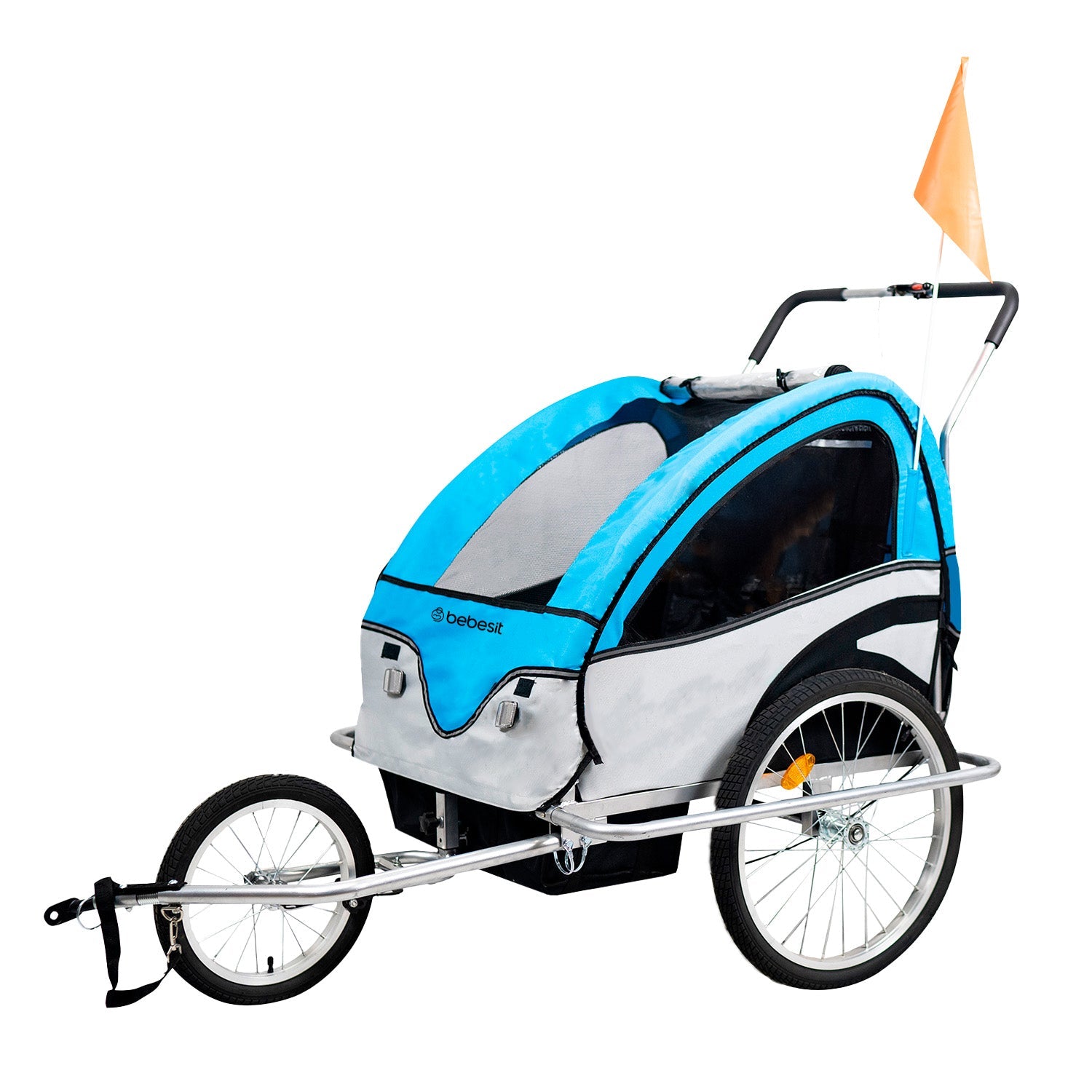 Carro Arrastre Trailer Para Bicicletas 2 Niños Beride Azul