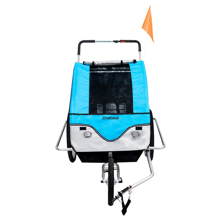 Carro Arrastre Trailer Para Bicicletas 2 Niños Beride Azul