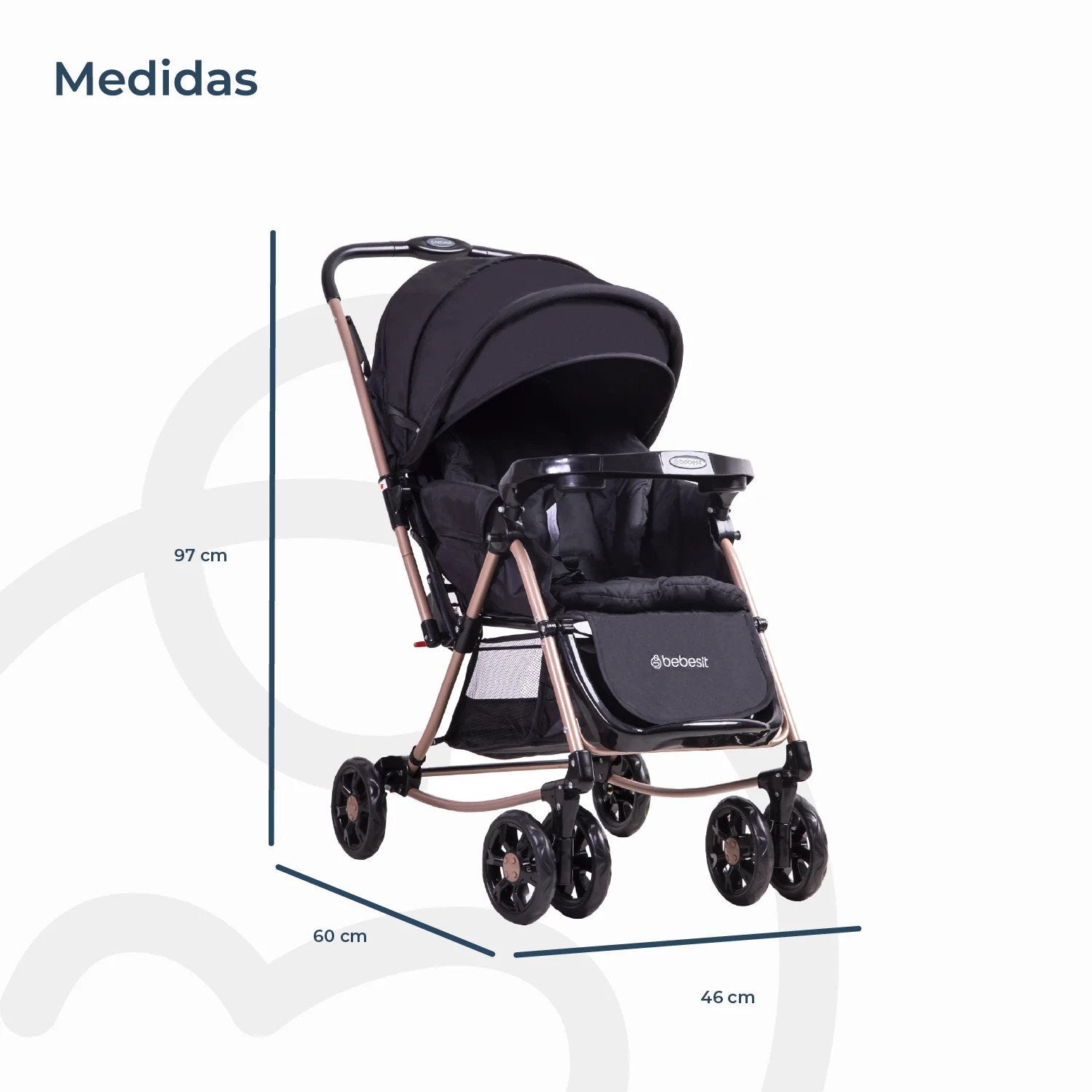 Coche Cuna Balancin Sx Negro Dorado Bebesit