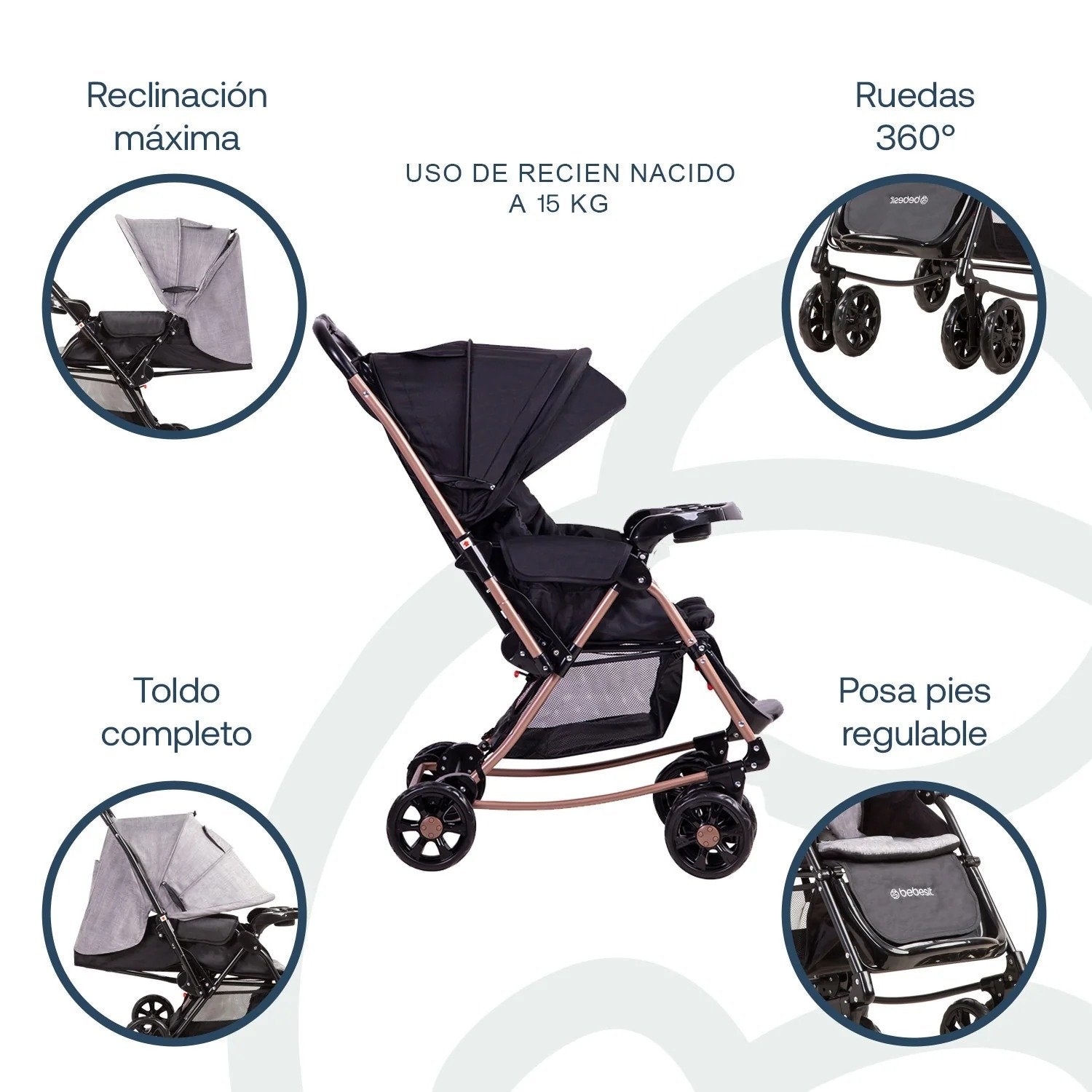 Coche Cuna Balancin Sx Negro Dorado Bebesit