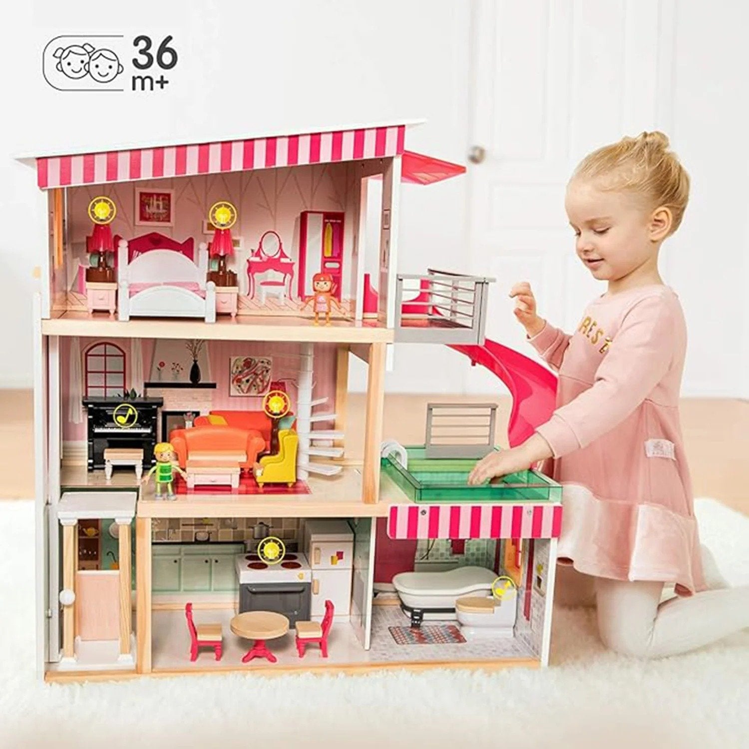 Casa De Muñecas + Muebles Madera Montessori Bella