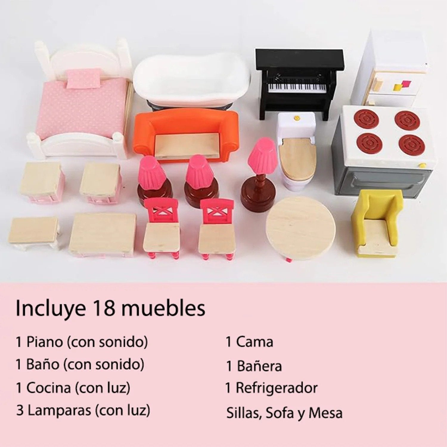 Casa De Muñecas + Muebles Madera Montessori Bella