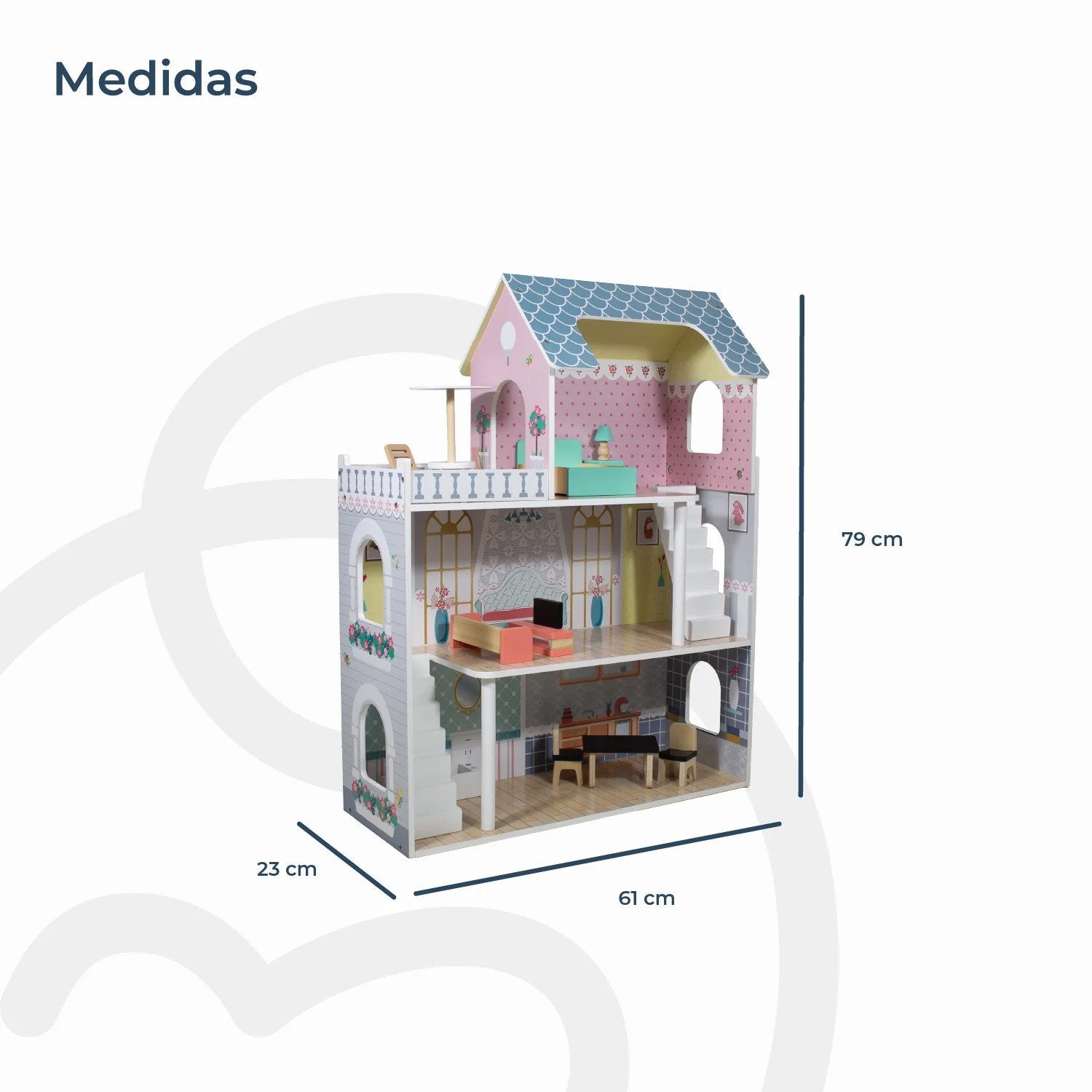 Casa De Muñecas + Muebles Madera Montessori Princesas