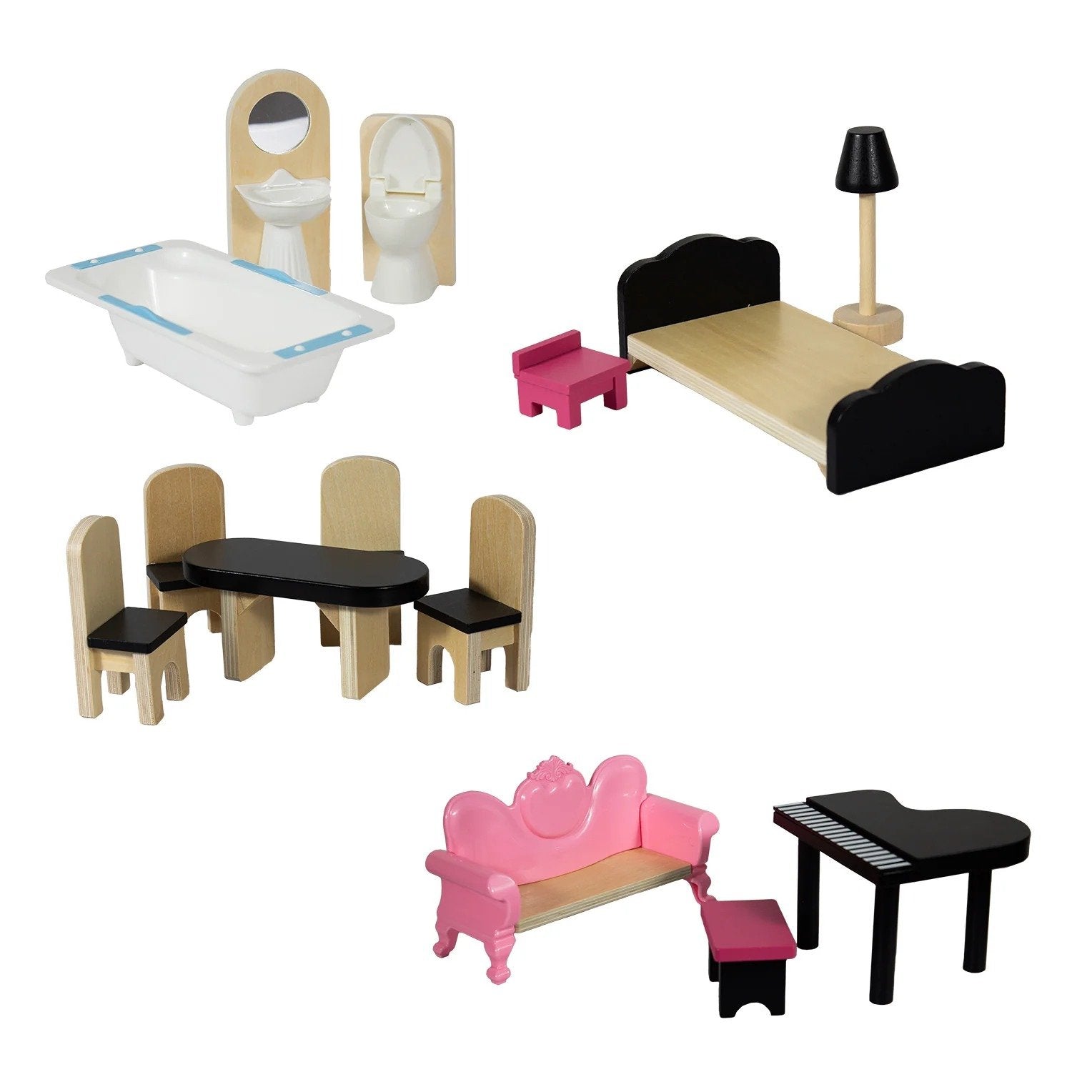 Casa De Muñecas + Muebles Madera Montessori Encantada