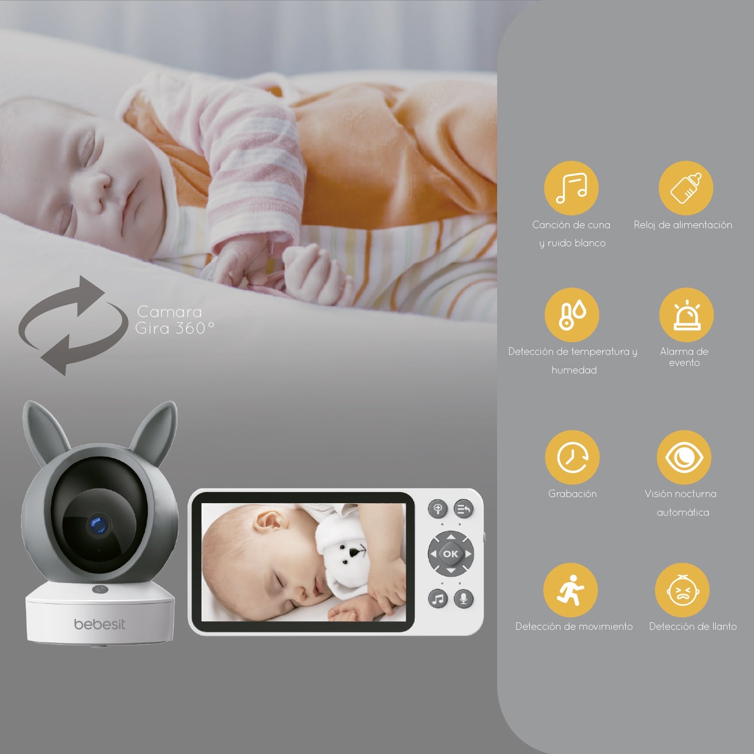 Monitor Camara 360 Smartguard Hf3.0 Wifi1080p Ruido Blanco + Soporte