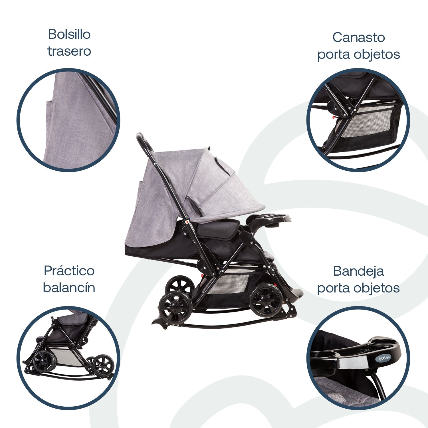 Coche Cuna Balancin Sx Gris Melange
