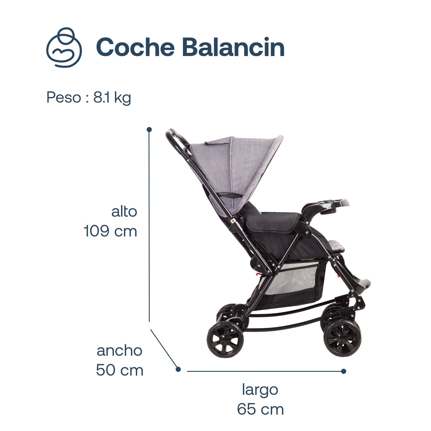 Coche Cuna Balancin Sx Gris Melange