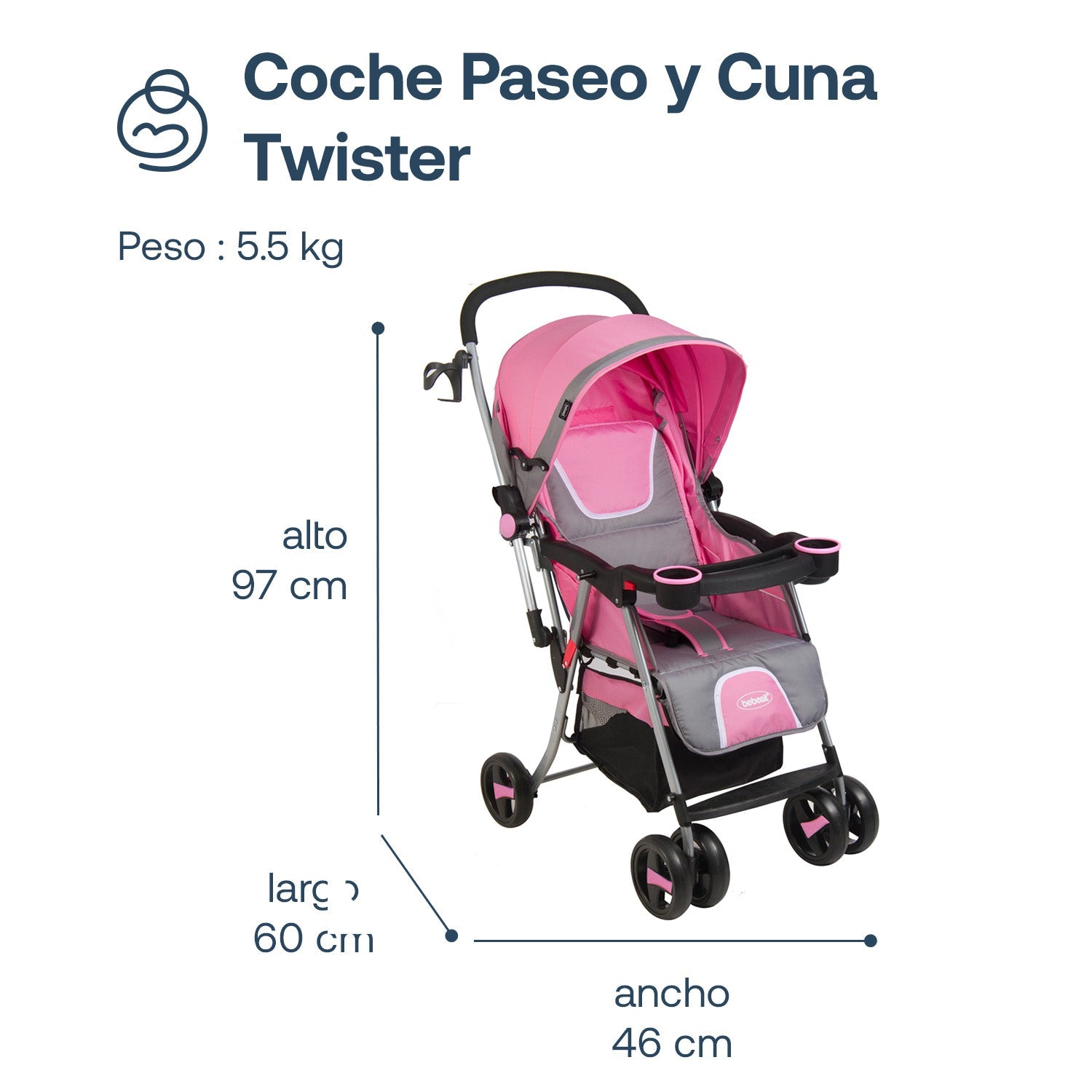 Coche Paseo Y Cuna Twister Sx Rosa