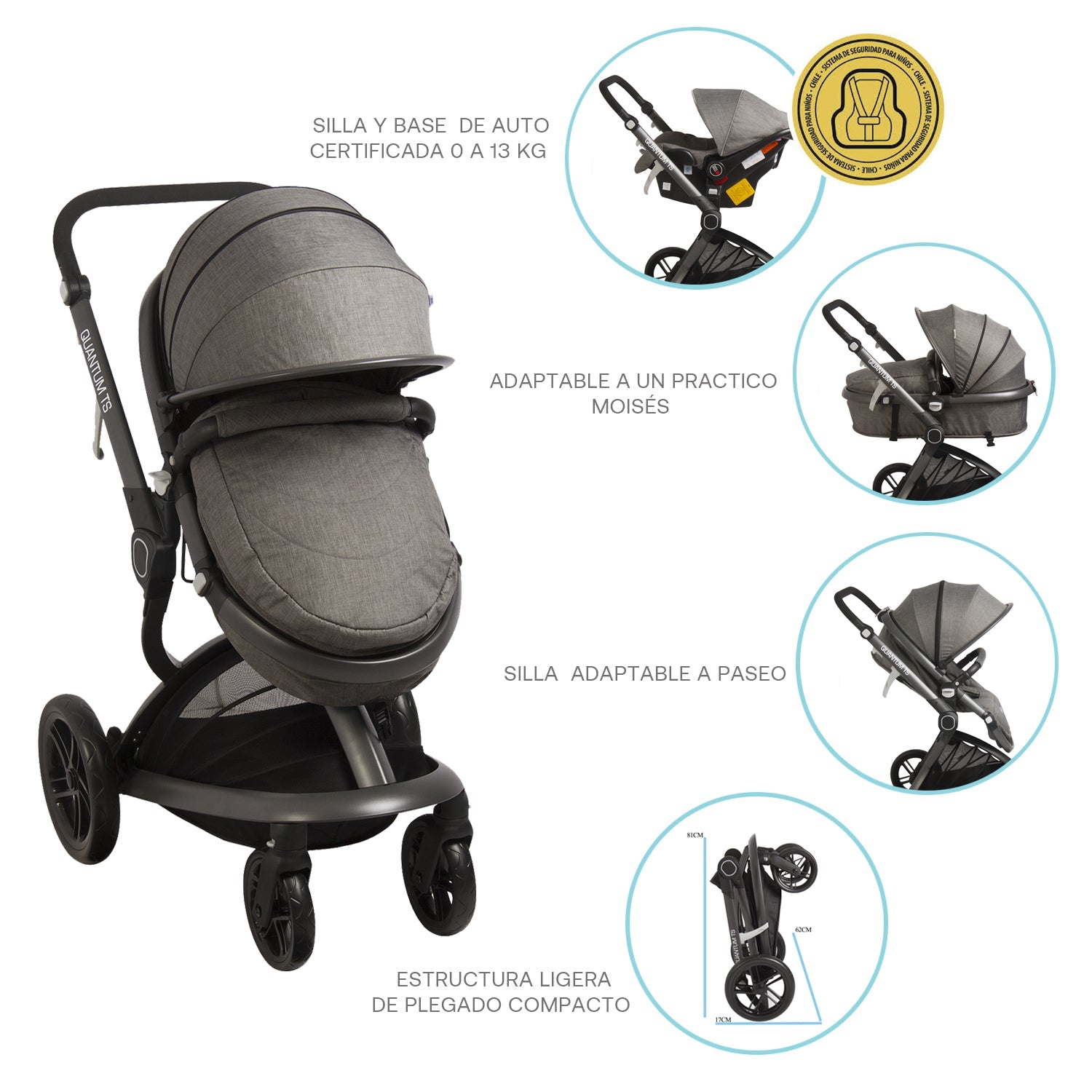 Coche Cuna Travel System Quantum Gris