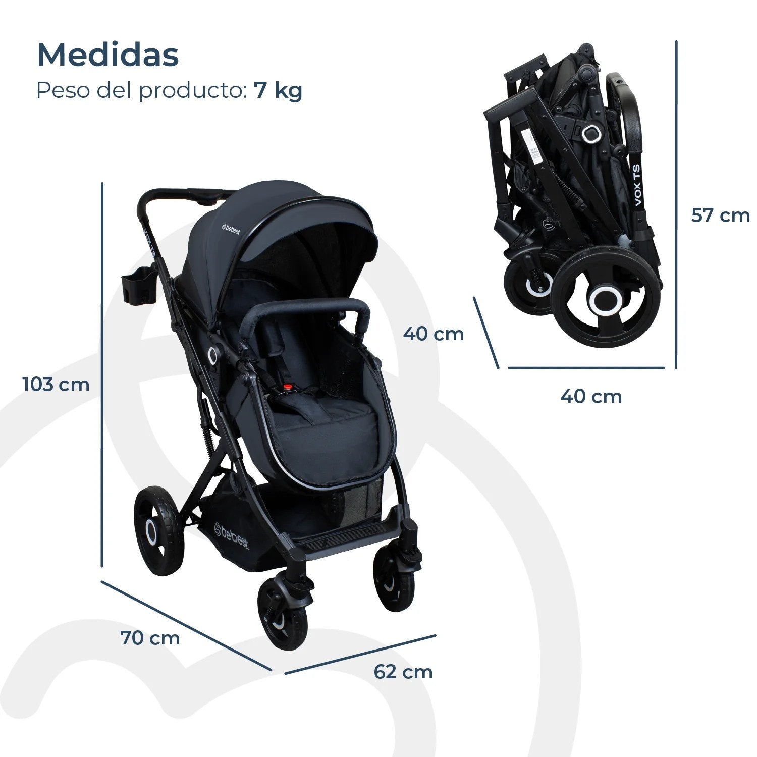 Coche Cuna Paseo Vox Negro Bebesit