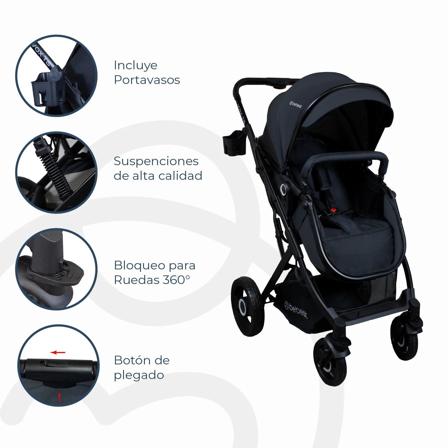 Coche Cuna Paseo Vox Negro Bebesit