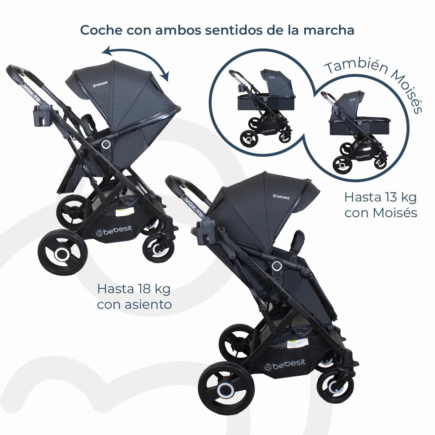 Coche Cuna Paseo Vox Negro Bebesit