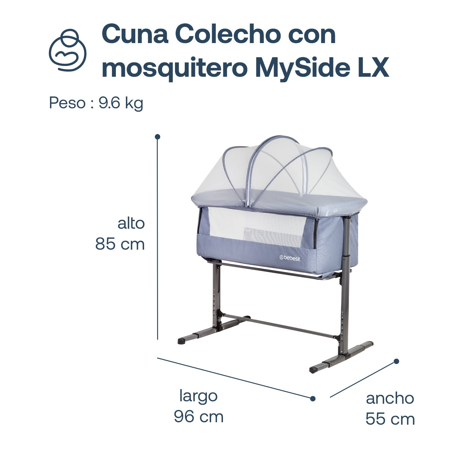 Cuna Colecho Con Mosquitero Myside Lx Azul