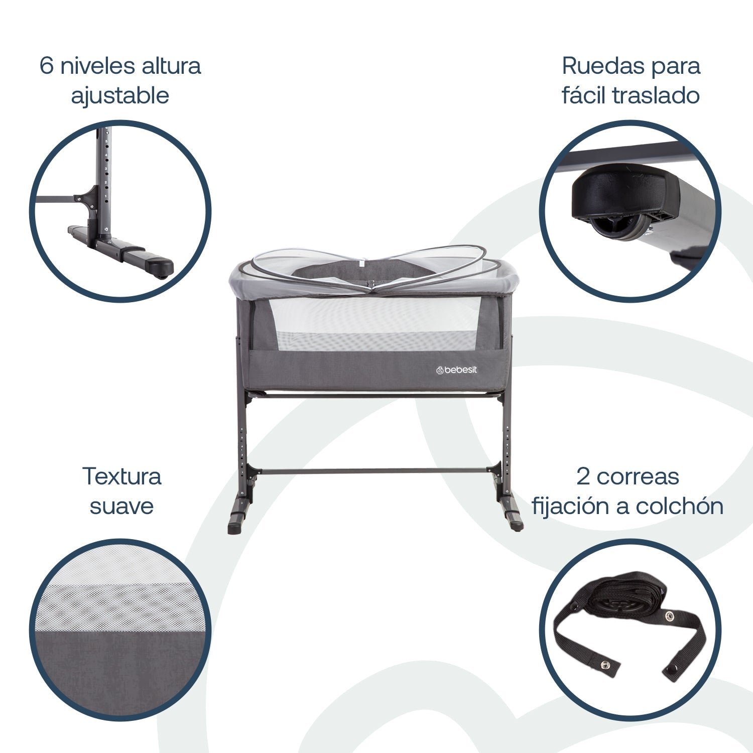 Cuna Colecho Con Mosquitero Myside Lx Gris